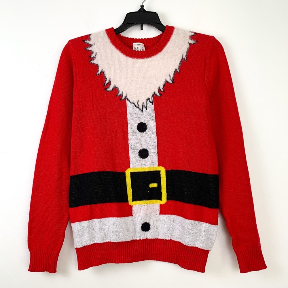 Santa Claus Christmas sweater by Well Worn, pullover festive holiday top size XL